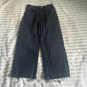 TopShop Moto Crop Womens US26 Black Wide Leg Raw Hem Jeans